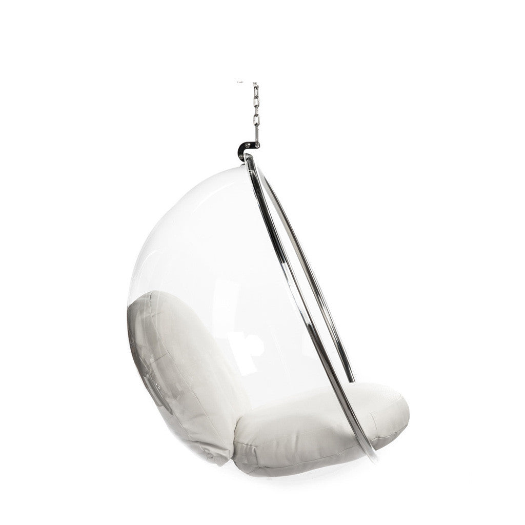 lounge ball chair transparent Transparent acrylic globe chair with cushions and chain. fauteuil suspendu avec chaine